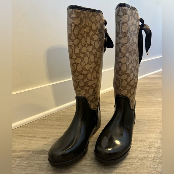 COACH Tristee Rain Boots Brown and Tan - Picture 6 of 6